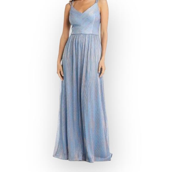 NIGHTWAY Women’s Formal Shimmer Blue Gold Long Evening Gown Dress size 12P - Picture 1 of 15